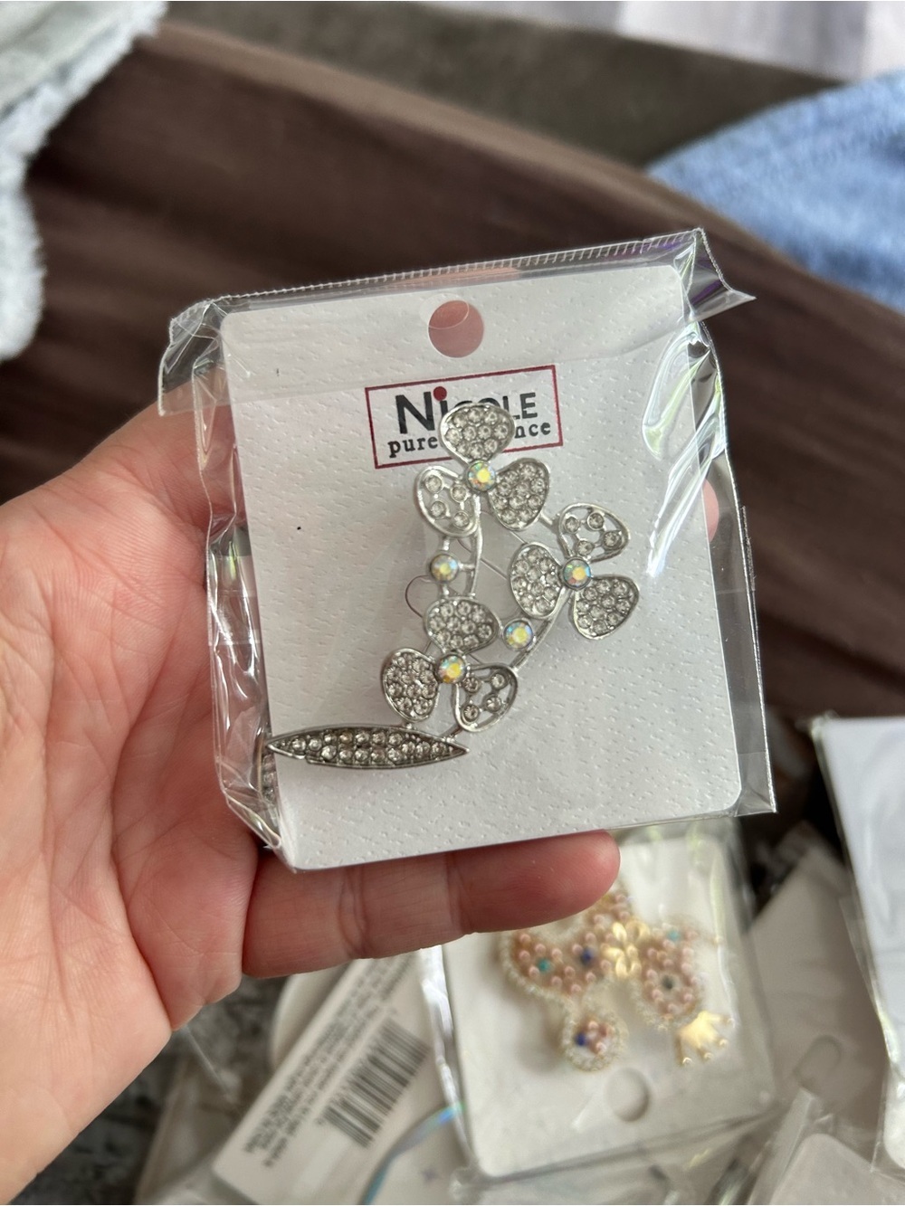 4/$50 Nicole Silver Crystal Floral Brooch - Silver